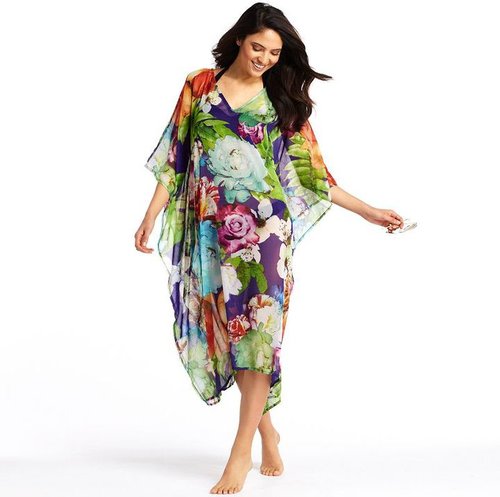 Soaked floral chiffon cover-up caftan