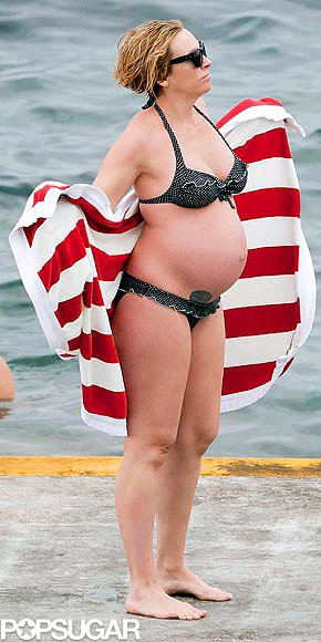 Toni Collette toweled off her expectant bikini body just weeks before delivering in Sydney.
Toni Collette toweled off her expectant bikini body just weeks before delivering in Sydney.