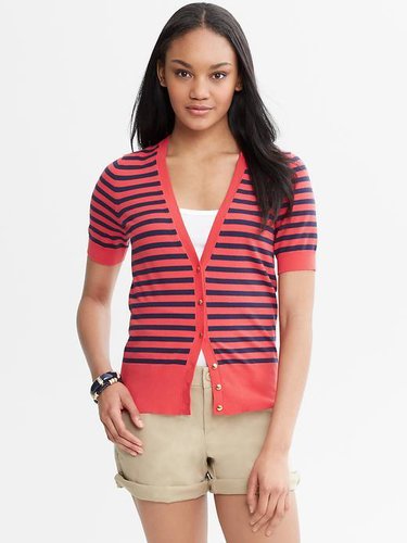 Striped Short-Sleeve Cardigan