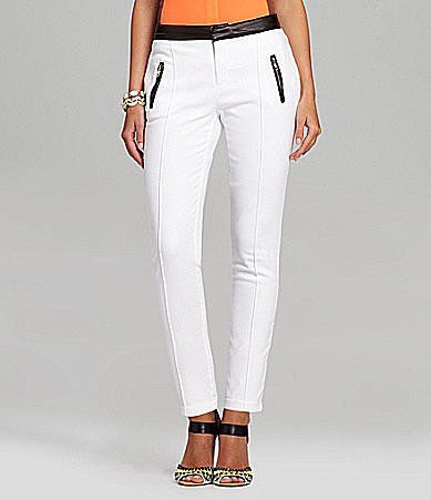 Gibson & Latimer Faux-Leather-Trim Skinny Pants
