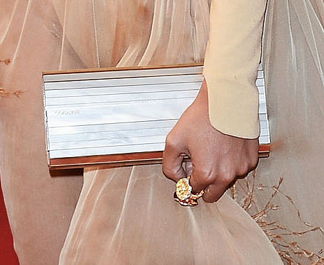 Solange Knowles carried a metallic Jimmy Choo clutch.
Solange Knowles carried a metallic Jimmy Choo clutch.