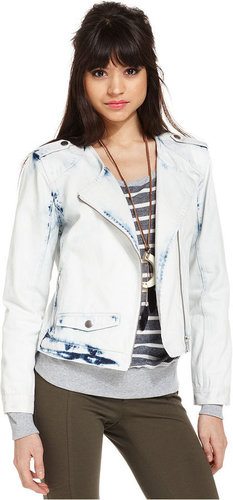 Bar III Jacket, Long-Sleeve Acid-Wash Denim