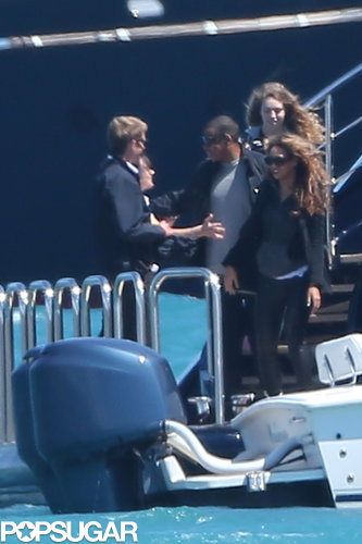 Jay-Z and Beyoncé Knowles were escorted to a waiting boat.
Jay-Z and Beyoncé Knowles were escorted to a waiting boat.