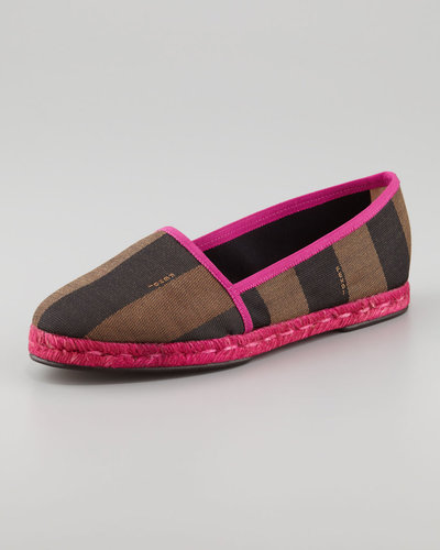 Fendi Pequin Striped Canvas Espadrille Flat, Pink