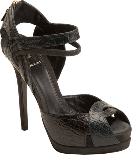 Fendi Croc-Embossed Peep Toe Pump