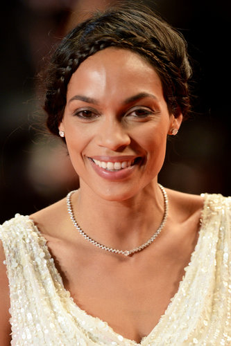 Rosario Dawson wore a diamond necklace and earrings.
Rosario Dawson wore a diamond necklace and earrings.
