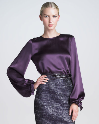 Carolina Herrera Bow-Cuff Silk Satin Blouse