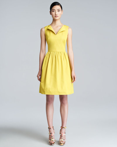 Lela Rose Split-Neck A-Line Dress