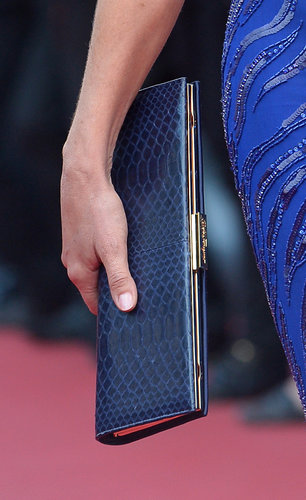 Sharon Stone carried a navy-blue snakeskin clutch.
Sharon Stone carried a navy-blue snakeskin clutch.