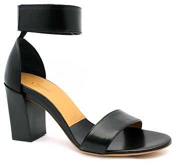 Chloe "CH20094" Black Leather Ankle Strap Chunky Heel Sandal