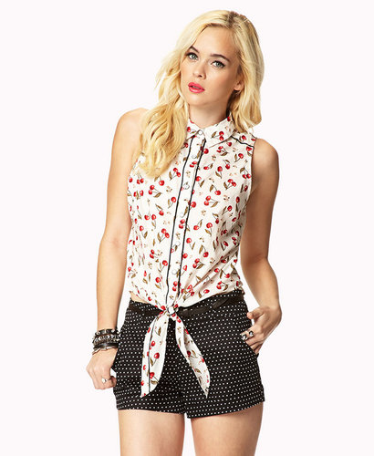 FOREVER 21 Front-Tie Cherry Shirt