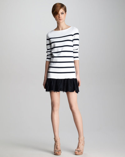RED Valentino Lace-Hem Striped Knit Dress