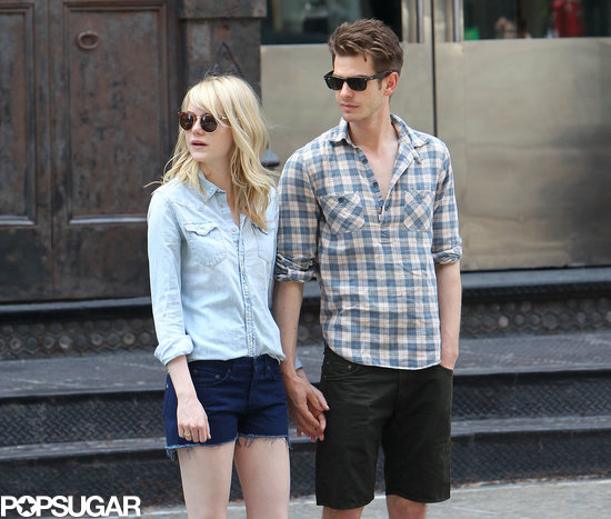 Emma Stone and Andrew Garfield held hands in their downtime.
Emma Stone and Andrew Garfield held hands in their downtime.