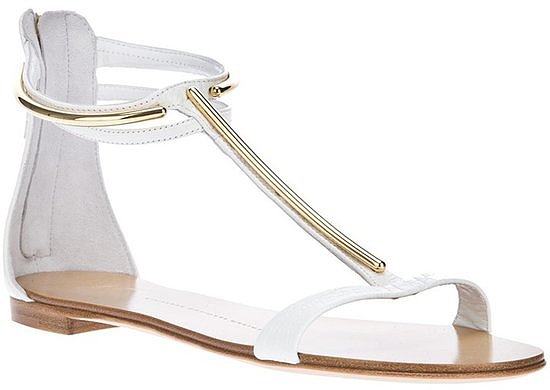 Keep it simple and refined, even if your wedding happens to be beachside. We love the gold T-bar detail of these breezy Giuseppe Zanotti white flat sandals ($791) — a pretty add-on that won't go unnoticed.
Keep it simple and refined, even if your wedding happens to be beachside. We love the gold T-bar detail of these breezy Giuseppe Zanotti white flat sandals ($791) — a pretty add-on that won't go unnoticed.