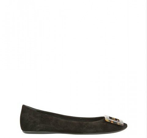 ROGER VIVIER BLACK GOMMETTE DENIM BALLERINAS