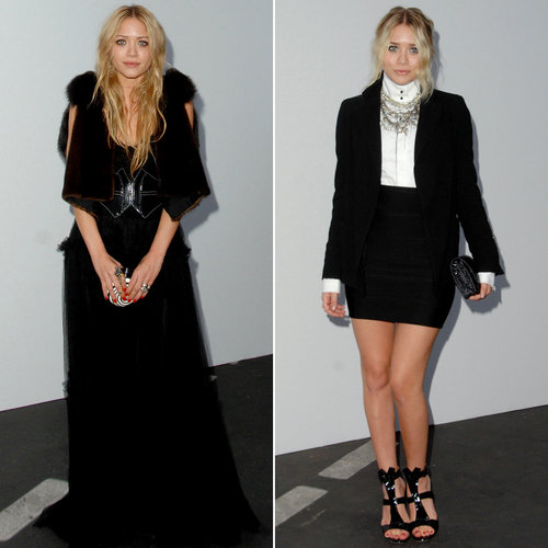 Twinning combo: Both girls nailed the goth-glam vibe for the 2007/2008 Chanel Cruise Show in Santa Monica.
Mary-Kate paired a dramatic black gown with a studded leather belt and chocolate-colored fur vest.
Ashley put her toned stems on display in a black bandage skirt, fitted blazer, and high-collar white blouse. Her multistrand diamond necklace and caged sandals were the perfect finishing touches.
Twinning combo: Both girls nailed the goth-glam vibe for the 2007/2008 Chanel Cruise Show in Santa Monica.
Mary-Kate paired a dramatic black gown with a studded leather belt and chocolate-colored fur vest.
Ashley put her toned stems on display in a black bandage skirt, fitted blazer, and high-collar white blouse. Her multistrand diamond necklace and caged sandals were the perfect finishing touches.