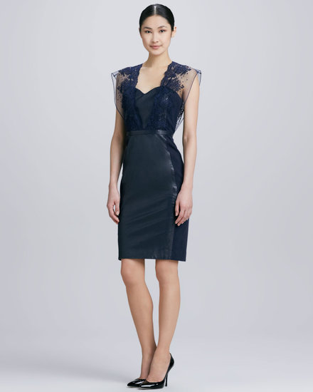 Leather mixes with lace in this dark navy Catherine Deane style ($860).
Leather mixes with lace in this dark navy Catherine Deane style ($860).
