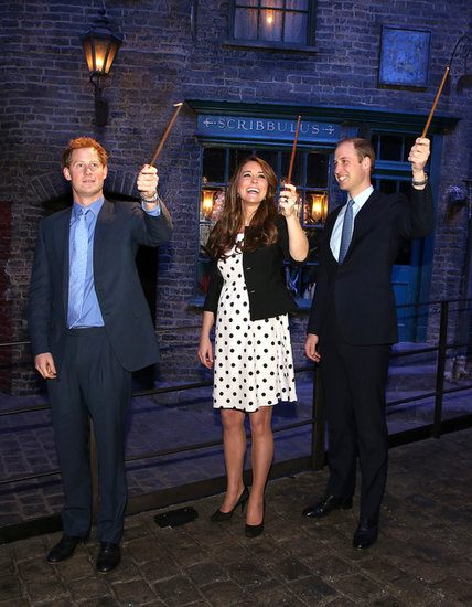 Kate Middleton had fun with Prince Harry and Prince William when the royals toured a Harry Potter set at Warner Bros. Studios in London in April 2013.
Kate Middleton had fun with Prince Harry and Prince William when the royals toured a Harry Potter set at Warner Bros. Studios in London in April 2013.