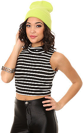 Glamorous The Senorita Top in Black & White Stripe