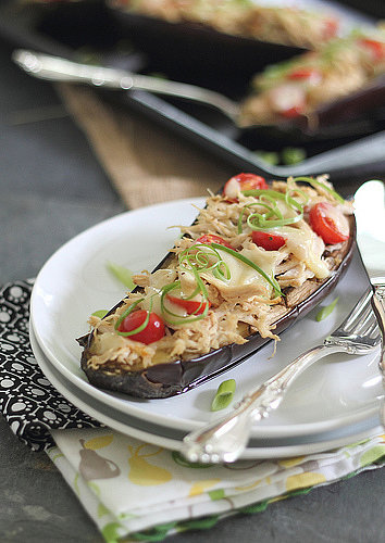 Cheesy Chicken Stuffed Eggplant