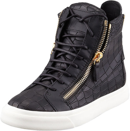 Giuseppe Zanotti Croc-Embossed Low Top Sneaker, Black