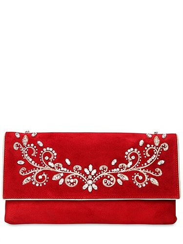 Swarovski Embroidered Suede Clutch