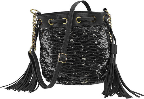 Silk Elements Sequin Tassel Bag Black & Gold