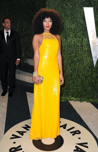 For Vanity Fair's 2013 Oscars afterparty, Solange truly sparked in a yellow sequined Emilio Pucci gown, which she accessorized with a few chunky gold jewels for a touch of edge.
For Vanity Fair's 2013 Oscars afterparty, Solange truly sparked in a yellow sequined Emilio Pucci gown, which she accessorized with a few chunky gold jewels for a touch of edge.