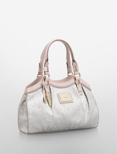 Logo Jacquard Faux Snake Embossed City Scoop Satchel