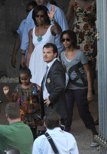 During a July 2009 trip, First Lady Michelle Obama waved after touring the Colosseum with Sasha and Malia.
During a July 2009 trip, First Lady Michelle Obama waved after touring the Colosseum with Sasha and Malia.