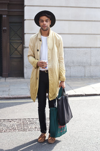 We'd like to steal this guy's coat and moccasins for a perfectly dressed-down take on denim.
We'd like to steal this guy's coat and moccasins for a perfectly dressed-down take on denim.