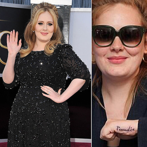 Adele got a tattoo of the word "Paradise" on her left hand during a visit to NYC.
Source: Twitter user BangBang and Getty
Adele got a tattoo of the word "Paradise" on her left hand during a visit to NYC.
Source: Twitter user BangBang and Getty