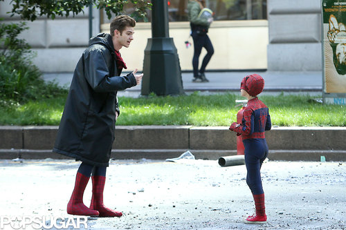 Andrew Garfield hung out with his younger costar Jorge Vegas on the set of The Amazing Spider-Man 2 in NYC.
Andrew Garfield hung out with his younger costar Jorge Vegas on the set of The Amazing Spider-Man 2 in NYC.