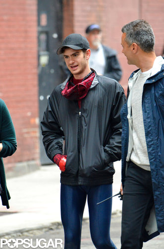 Andrew Garfield traded his Spider-Man mask for a hat on set in NYC.
Andrew Garfield traded his Spider-Man mask for a hat on set in NYC.