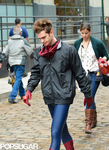 Andrew Garfield made his way down the street in NYC in his Spider-Man suit between filming.
Andrew Garfield made his way down the street in NYC in his Spider-Man suit between filming.