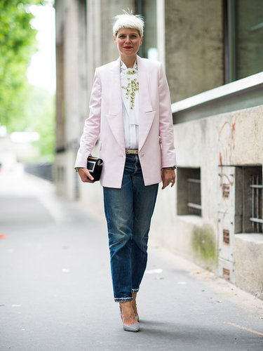 Slouchy boyfriend jeans feel chic when topped with a sharp blazer.
Slouchy boyfriend jeans feel chic when topped with a sharp blazer.