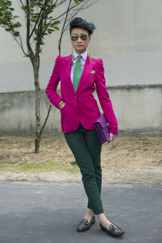 Take tailored pieces from the boys and put a feminine spin on them with a bold fuchsia.
Take tailored pieces from the boys and put a feminine spin on them with a bold fuchsia.