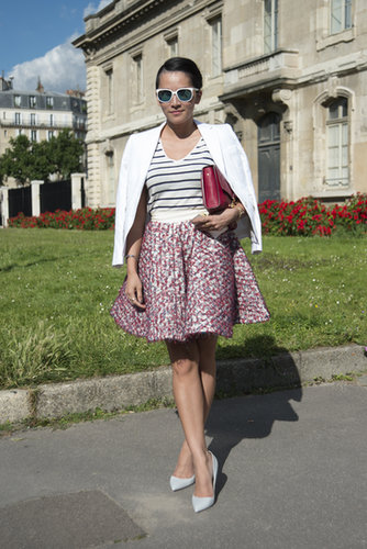 A bold flared skirt is comfortable and makes for a pretty silhouette. It gives an instant feminine touch to everything else you're wearing, too.
A bold flared skirt is comfortable and makes for a pretty silhouette. It gives an instant feminine touch to everything else you're wearing, too.