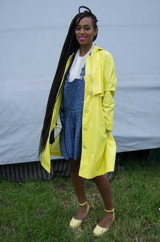 A denim pinafore, like the one Solange Knowles rocked at Glastonbury in London, is simply adorable. Just add neon accents for an eye-catching combo.
A denim pinafore, like the one Solange Knowles rocked at Glastonbury in London, is simply adorable. Just add neon accents for an eye-catching combo.