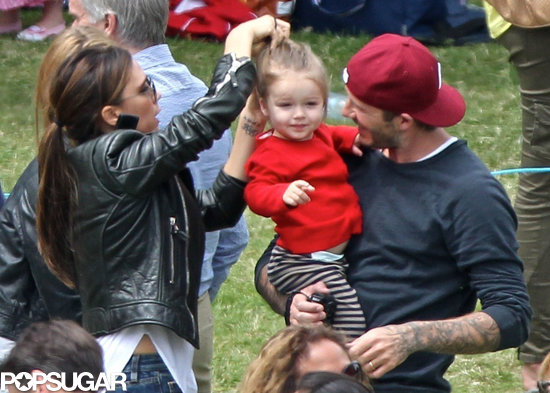 David and Victoria Beckham brought their daughter, Harper, to watch her brother Cruz compete in his school's sports day.
David and Victoria Beckham brought their daughter, Harper, to watch her brother Cruz compete in his school's sports day.