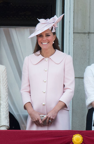 For her final pregnant public appearance on June 15, Kate Middleton was pretty in a pink coat and a matching hat at the Trooping the Colour parade in London.
For her final pregnant public appearance on June 15, Kate Middleton was pretty in a pink coat and a matching hat at the Trooping the Colour parade in London.