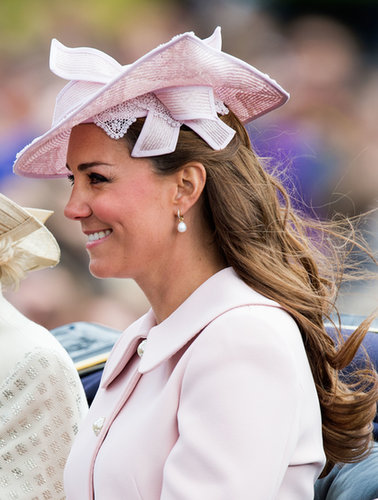A closer look at Kate's hat reveals pretty lace and bows.
A closer look at Kate's hat reveals pretty lace and bows.