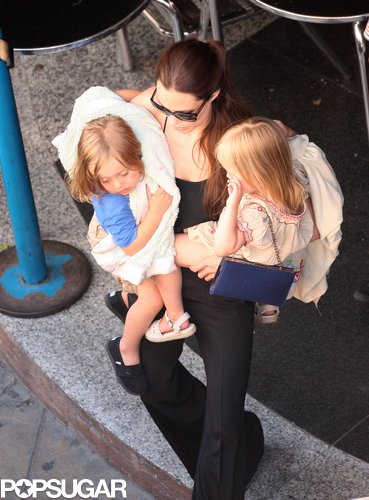 In July 2011, Angelina Jolie had her arms full with both Vivienne Jolie-Pitt and Knox Jolie-Pitt for a day of bowling in Malta.
In July 2011, Angelina Jolie had her arms full with both Vivienne Jolie-Pitt and Knox Jolie-Pitt for a day of bowling in Malta.