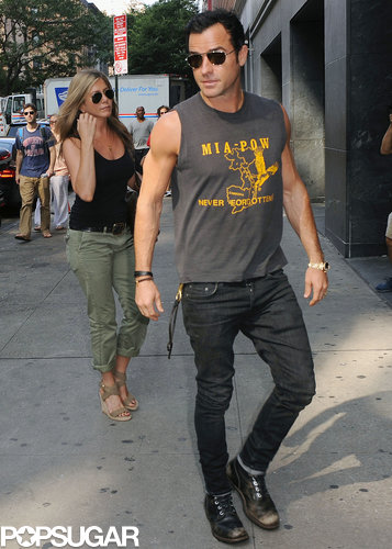 Jennifer Aniston and Justin Theroux visited a movie theater in NYC.
Jennifer Aniston and Justin Theroux visited a movie theater in NYC.
