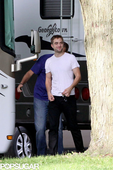 Robert Pattinson was all smiles as he reported to work the set of his film Maps to the Stars in Toronto, Canada.
Robert Pattinson was all smiles as he reported to work the set of his film Maps to the Stars in Toronto, Canada.