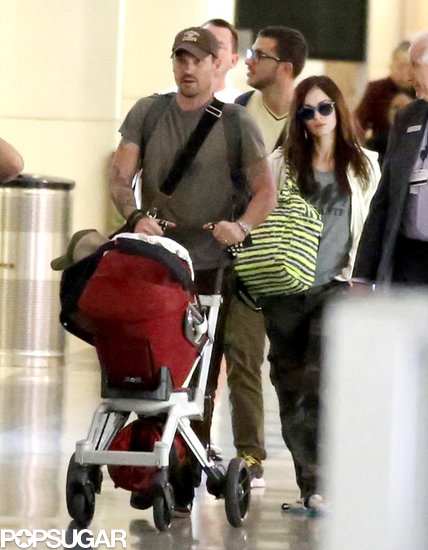 Pregnant Megan Fox and her husband, Brian Austin Green, made their way through JFK with their son, Noah.
Pregnant Megan Fox and her husband, Brian Austin Green, made their way through JFK with their son, Noah.