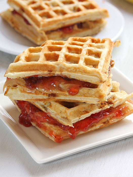 Peanut Butter and Jelly Banana Waffle Sandwiches Peanut Butter and Jelly Banana Waffle Sandwiches