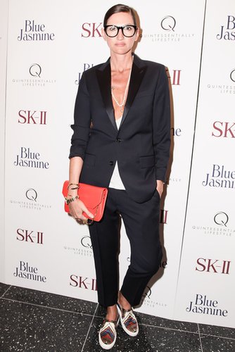 A slouchy menswear-inspired suit was both casual (those sneakers!) and sexy (that neckline!).
A slouchy menswear-inspired suit was both casual (those sneakers!) and sexy (that neckline!).