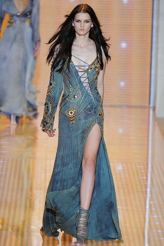 Laces are so iconically Versace that they embellished the Spring 2013 runway's gowns and heels.
Laces are so iconically Versace that they embellished the Spring 2013 runway's gowns and heels.