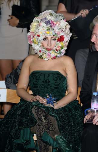 Lady Gaga not only wore a floral headpiece by Philip Treacy while sitting front row at his Spring 2013 runway, but also opened the show.
Lady Gaga not only wore a floral headpiece by Philip Treacy while sitting front row at his Spring 2013 runway, but also opened the show.